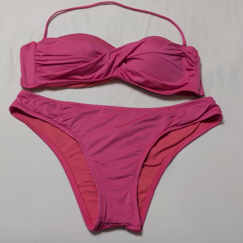 Mossimo. Hot Pink Twist Bandeau Bikini Set